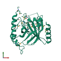 PDB entry 2oqz coloured by chain, front view.