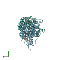 PDB entry 2or0 coloured by chain, side view.