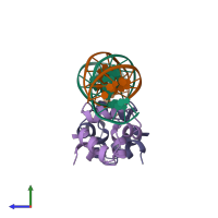 PDB entry 2or1 coloured by chain, side view.