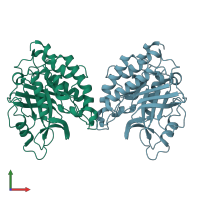 PDB entry 2or2 coloured by chain, front view.