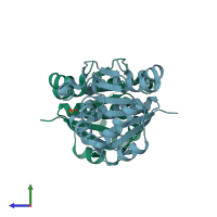 PDB entry 2or3 coloured by chain, side view.