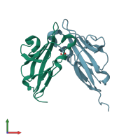 PDB entry 2or7 coloured by chain, front view.
