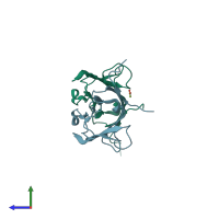 PDB entry 2or8 coloured by chain, side view.