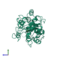 PDB entry 2ora coloured by chain, side view.
