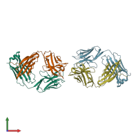 PDB entry 2orb coloured by chain, front view.