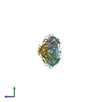 PDB entry 2orb coloured by chain, side view.