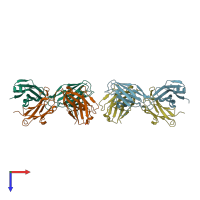 PDB entry 2orb coloured by chain, top view.