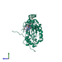 PDB entry 2oro coloured by chain, side view.