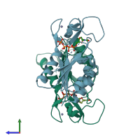 PDB entry 2orv coloured by chain, side view.