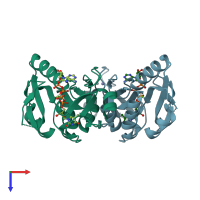 PDB entry 2orw coloured by chain, top view.