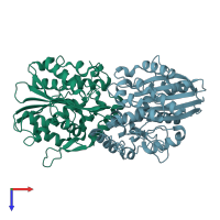 PDB entry 2ory coloured by chain, top view.