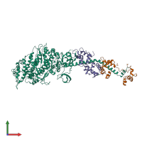 Hetero trimeric assembly 1 of PDB entry 2os8 coloured by chemically distinct molecules, front view.