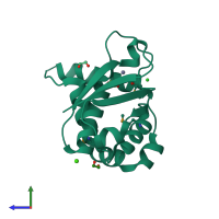 PDB entry 2osd coloured by chain, side view.