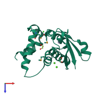 PDB entry 2osd coloured by chain, top view.