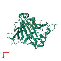 PDB entry 2osf coloured by chain, top view.