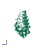 PDB entry 2osn coloured by chain, side view.