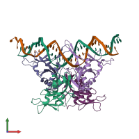 PDB entry 2ost coloured by chain, front view.