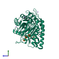 PDB entry 2osx coloured by chain, side view.