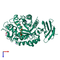 PDB entry 2osx coloured by chain, top view.