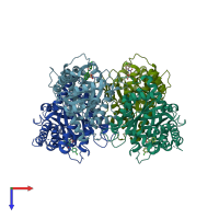 PDB entry 2ot1 coloured by chain, top view.