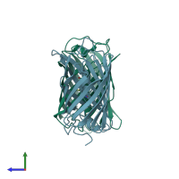 PDB entry 2ote coloured by chain, side view.