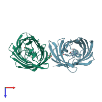 PDB entry 2ote coloured by chain, top view.