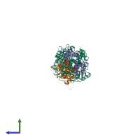 PDB entry 2otg coloured by chain, side view.