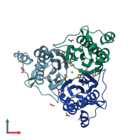 PDB entry 2otm coloured by chain, front view.