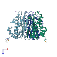 PDB entry 2otm coloured by chain, top view.