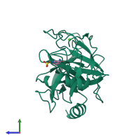 PDB entry 2otv coloured by chain, side view.