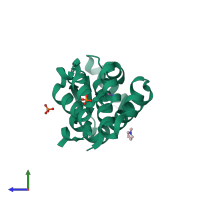 PDB entry 2ou0 coloured by chain, side view.