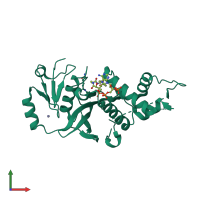 PDB entry 2ou2 coloured by chain, front view.