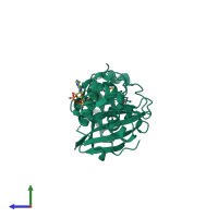 PDB entry 2ou2 coloured by chain, side view.