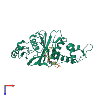 PDB entry 2ou2 coloured by chain, top view.