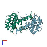PDB entry 2ou3 coloured by chain, top view.