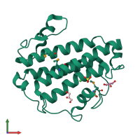 PDB entry 2ou6 coloured by chain, front view.