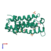 PDB entry 2ou6 coloured by chain, top view.