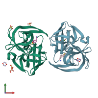 PDB entry 2oua coloured by chain, front view.