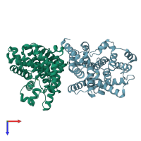 PDB entry 2oup coloured by chain, top view.