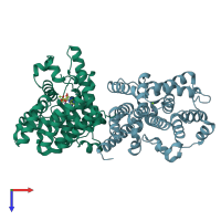 PDB entry 2ouq coloured by chain, top view.