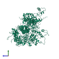 PDB entry 2out coloured by chain, ensemble of 20 models, side view.