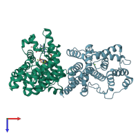 PDB entry 2ouu coloured by chain, top view.