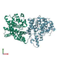 PDB entry 2ouv coloured by chain, front view.