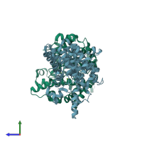 PDB entry 2ouv coloured by chain, side view.