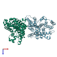 PDB entry 2ouv coloured by chain, top view.