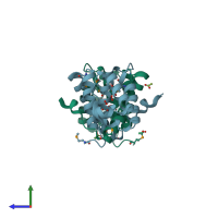 PDB entry 2ouw coloured by chain, side view.