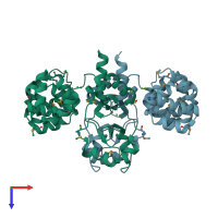 PDB entry 2oux coloured by chain, top view.
