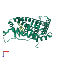 PDB entry 2ouz coloured by chain, top view.