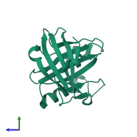 PDB entry 2ova coloured by chain, side view.