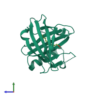 PDB entry 2ovd coloured by chain, side view.